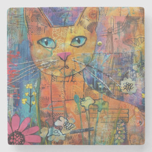 Boho Watercolor Cats - Earthy Feline Art (8) Steinuntersetzer