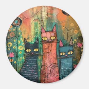 Boho Watercolor Cats - Earthy Feline Art Magnet