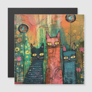Boho Watercolor Cats - Earthy Feline Art Magnetkarte