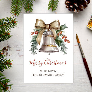 Boho Watercolor Christmas Bell Holiday Card Feiertagskarte