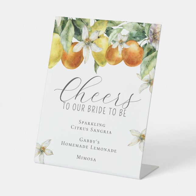 Boho Watercolor Citrus Bridal Shower Bar Menu Sockelschild (Vorderseite)