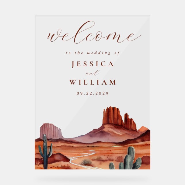 Boho Watercolor Desert Mariage Welcome (Recto)