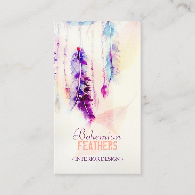Boho Watercolor Dreamcatcher Feathers Visitenkarte (Vorderseite)