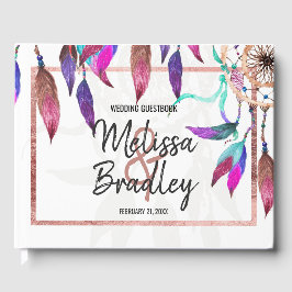 Boho Watercolor Dreamcatcher Rose Gold Guestbook Gästebuch