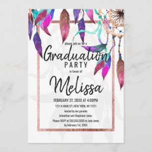 Boho Watercolor Dreamcatcher Rosen-GoldAbschluss Einladung