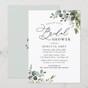 Boho Watercolor Dusty Blue Greenery Brautparty Einladung