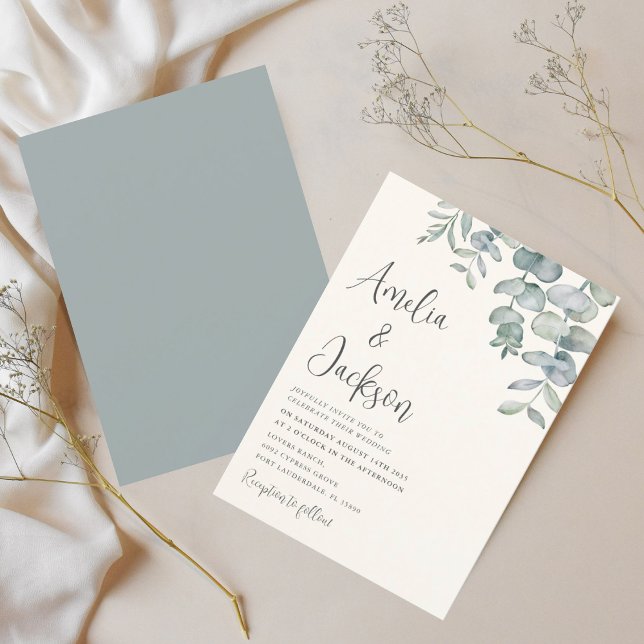 Boho Watercolor Eucalyptus Blue Green Wedding Invi Einladung (Von Creator hochgeladen)