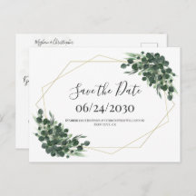 Boho Watercolor Eucalyptus Geometric Save the Date