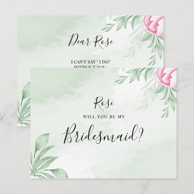 Boho Watercolor Eucalyptus Greenery Bridesmaid Einladungspostkarte (Vorne/Hinten)