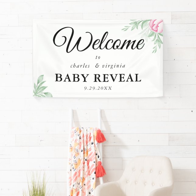 Boho Watercolor Eucalyptus Greenery Gender Reveal Banner (Insitu)