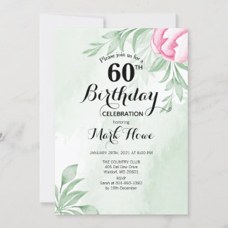 Boho Watercolor Eucalyptus Verlasst 60. Geburtstag Einladung