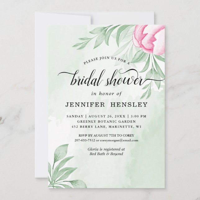 Boho Watercolor Eucalyptus Verlasst Brautparty Einladung (Vorderseite)