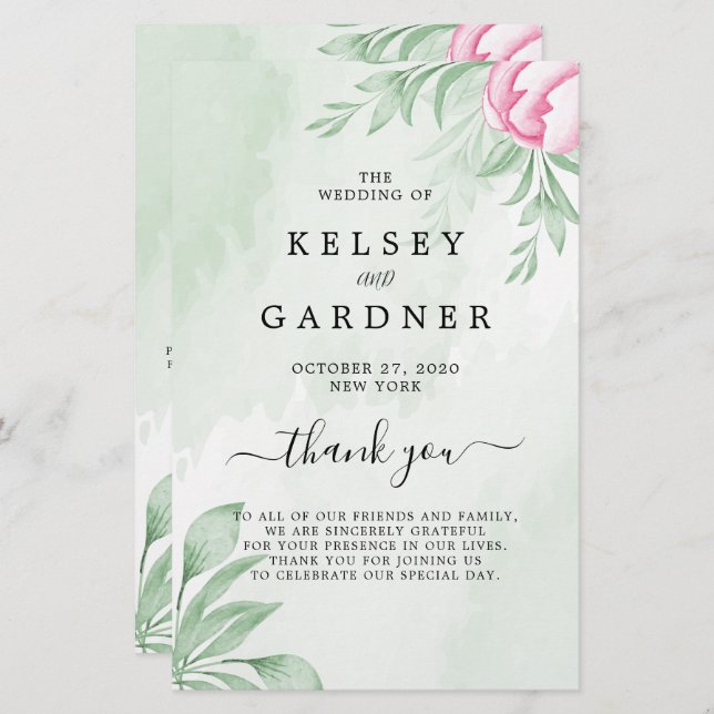 Boho Watercolor Eucalyptus Wedding Program (Vorne/Hinten)