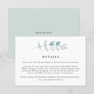 Boho Watercolor Eukalyptus-Blätter Hochzeitdetails Begleitkarte