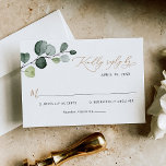 Boho Watercolor Eukalyptus Greenery Gold Wedding RSVP Karte<br><div class="desc">Diese individuell gestaltbare RSVP-Karte,  die sich mit unserer Hochzeitskollektion Boho Greenery Gold abstimmt,  verfügt über einen Eukalyptuszweig mit kalligrafischem Text,  gepaart mit einem klassischen Serif & modernen Sans-Schriftart in Schwarz. Um erweiterte Änderungen vorzunehmen,  klicken Sie unter Anpassen dieser Vorlage auf "Klicken Sie,  um weitere Anpassungen vorzunehmen".</div>