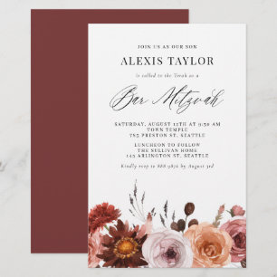 Boho Watercolor Fall Blume Bar Mitzvah Einladung