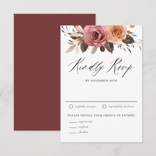 Boho Watercolor Fall Blume Hochzeit RSVP Karte (Vorne/Hinten)