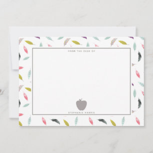 Boho Watercolor Feather Gray Apple Teacher Mitteilungskarte