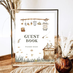 Boho Watercolor Fishing Baby shower Livre d'or