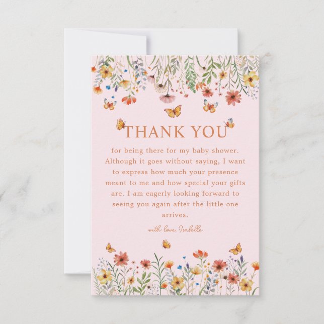 Boho Watercolor Fleur sauvage Baby shower Merci  (Devant)