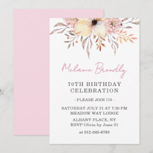 Boho Watercolor Floral 70e anniversaire Invitation
