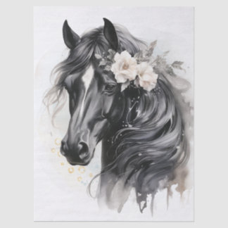 Boho Watercolor Floral Black Horse Seidenpapier