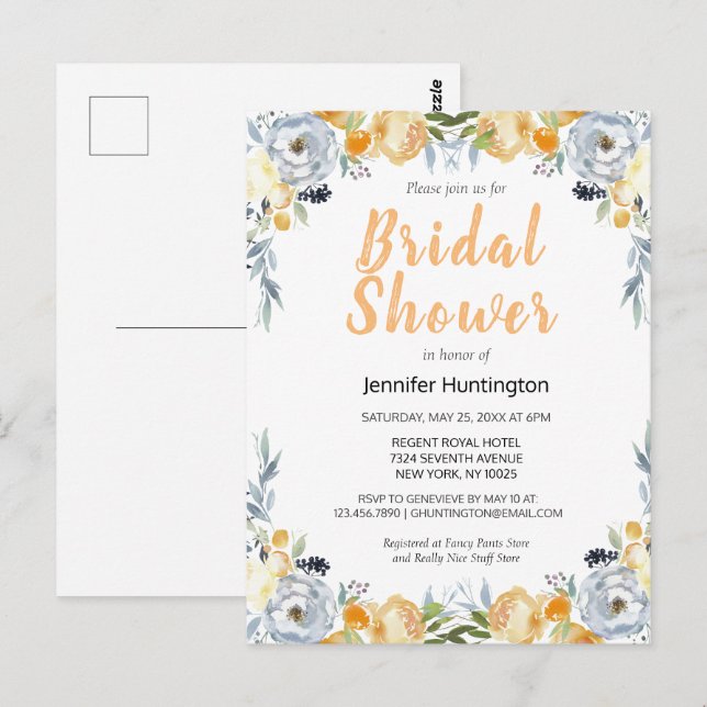 Boho Watercolor Floral Brautparty Postkarte (Vorne/Hinten)