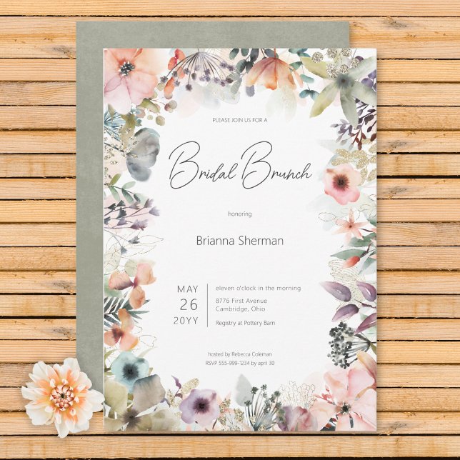 Boho Watercolor Floral Bridal Brunch Einladung (Boho Watercolor Floral Bridal Brunch Invitation)