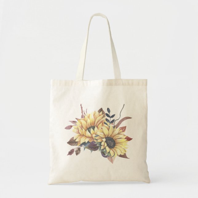 Boho Watercolor Floral Gelbe Sonnenblume Tragetasche (Vorne)
