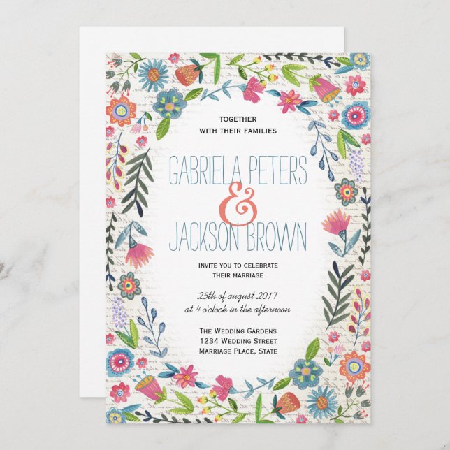 Boho Watercolor Floral | Invitations de mariage (Devant / Derrière)
