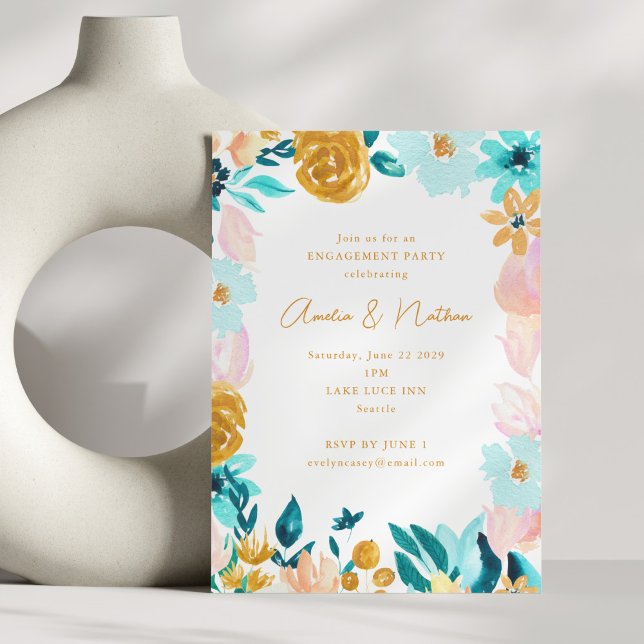 Boho Watercolor Floral Modern Engagement Party Einladung (Von Creator hochgeladen)