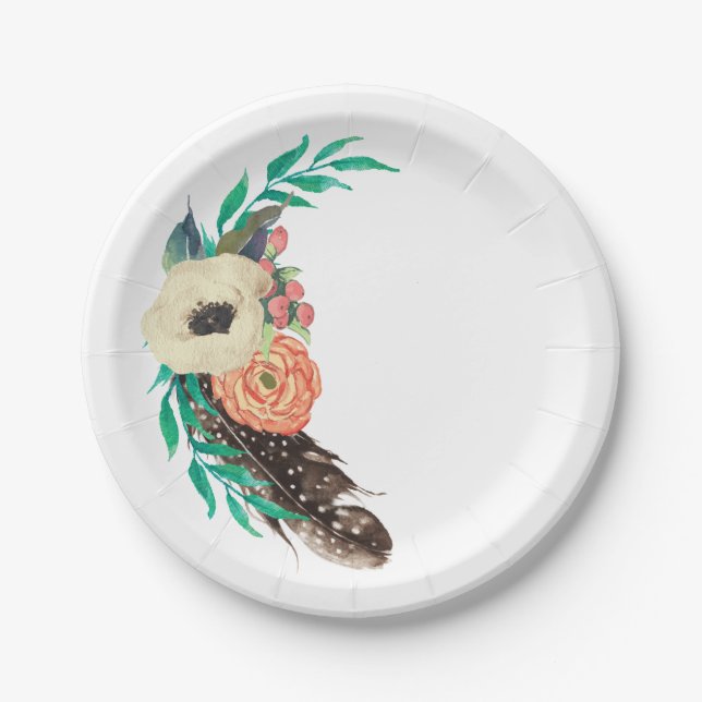 Boho Watercolor Floral Pappteller (Vorderseite)