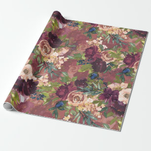 Boho Watercolor Floral Pattern - Burgund   ROSE Geschenkpapier