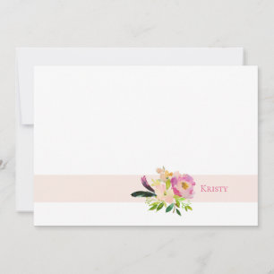 Boho Watercolor Floral Pink Personalisiert Mitteilungskarte