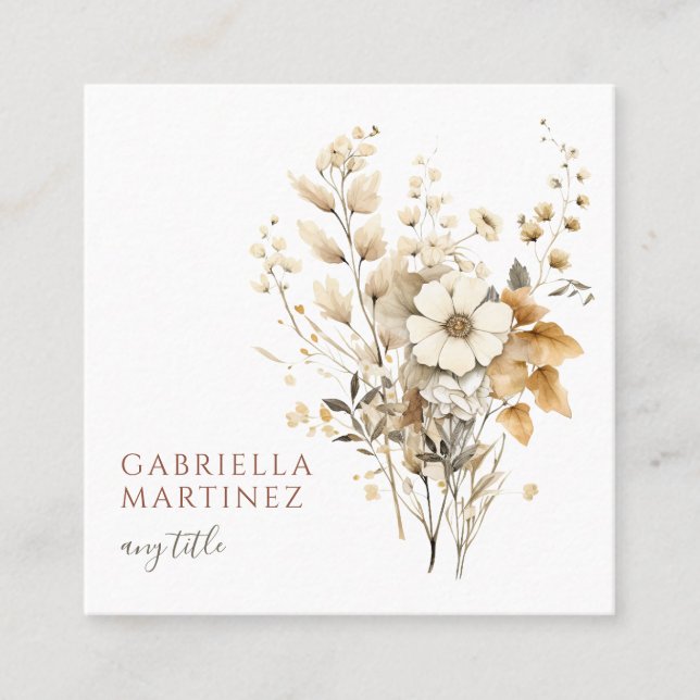 Boho Watercolor Floral Quadratische Visitenkarte (Vorderseite)
