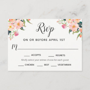 Boho Watercolor Floral RSVP avec Sélections Entree