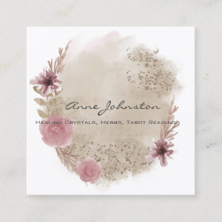 Boho Watercolor Floral Square Business Card Quadratische Visitenkarte