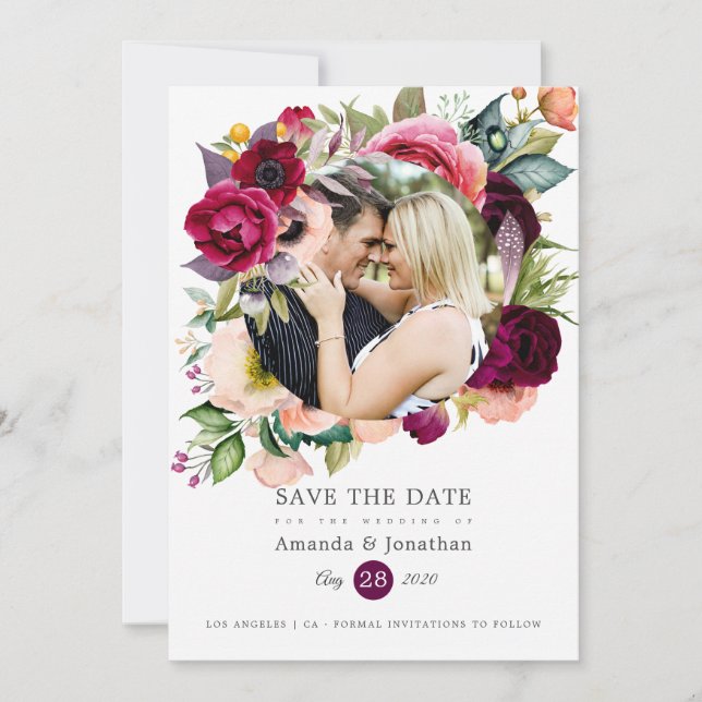 Boho Watercolor Floral Wedding Foto Save The Date (Vorderseite)