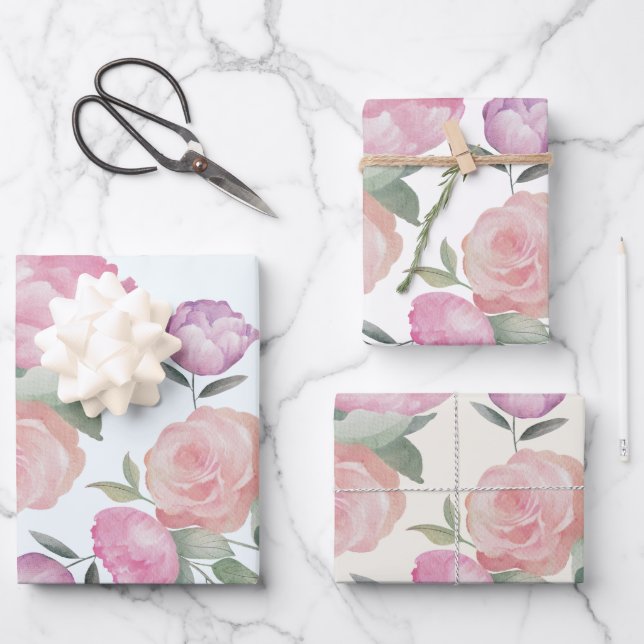 Boho Watercolor Floral wedding Geschenkpapier Set (Vorderseite)