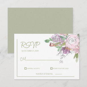 Boho Watercolor Floral Wedding Response Card RSVP Karte