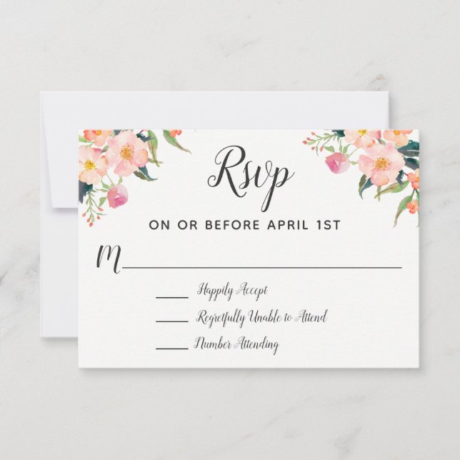 Boho Watercolor Floral Wedding RSVP (Vorderseite)