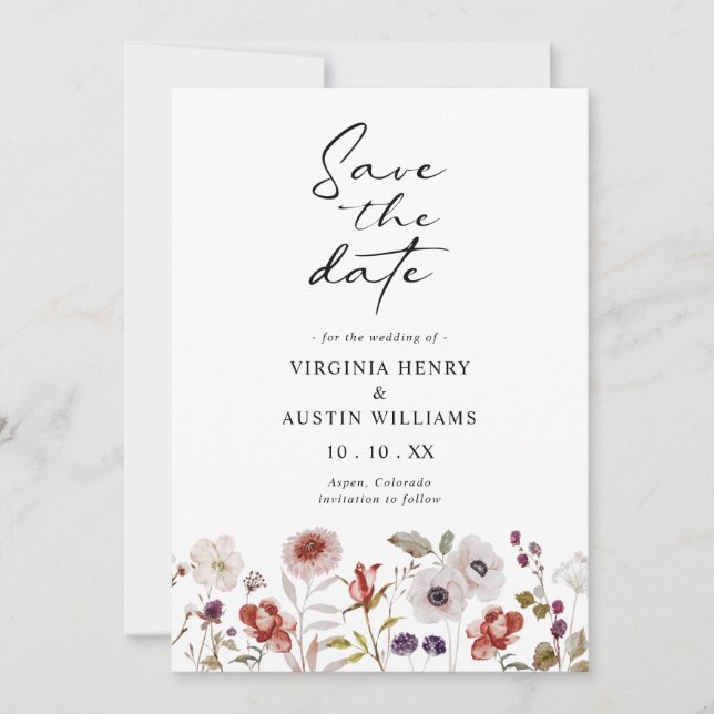 Boho Watercolor Floral Wedding Save The Date (Vorderseite)