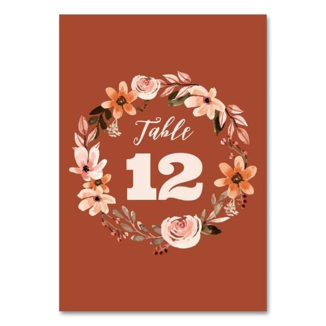 Boho Watercolor Floral Wedding Tischnummern (Vorderseite)