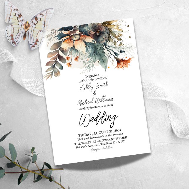 Boho Watercolor Floral Wildblume Wedding Einladung (Von Creator hochgeladen)