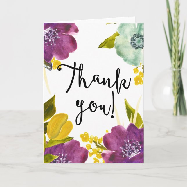 Boho Watercolor Flowers Carte de remerciements (Devant)