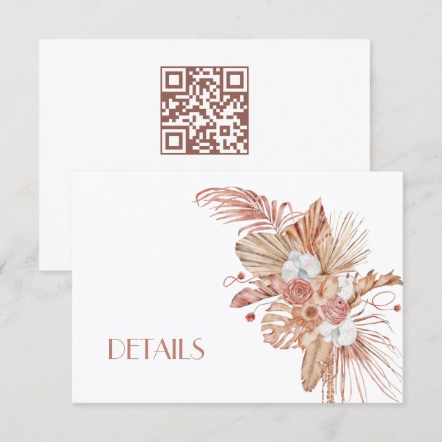 Boho Watercolor Flowers Wedding Details Begleitkarte (Vorne/Hinten)