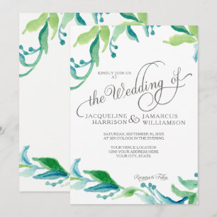 BOHO Watercolor Foliage Greenery Elegantes Skript Einladung