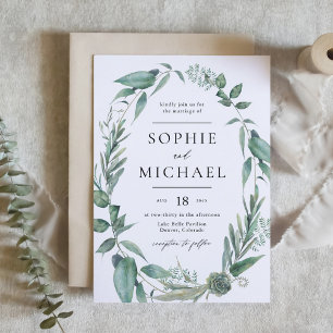 Boho Watercolor Greenery und Succulents Wedding Einladung