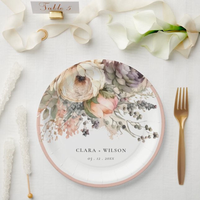 Boho Watercolor Herbst Herbstwochenende Blumenfest Pappteller (Hochzeit)