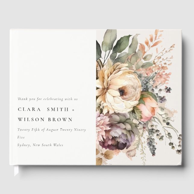 Boho Watercolor Herbstblütenfest Hochzeit Gästebuch (Vorderseite)